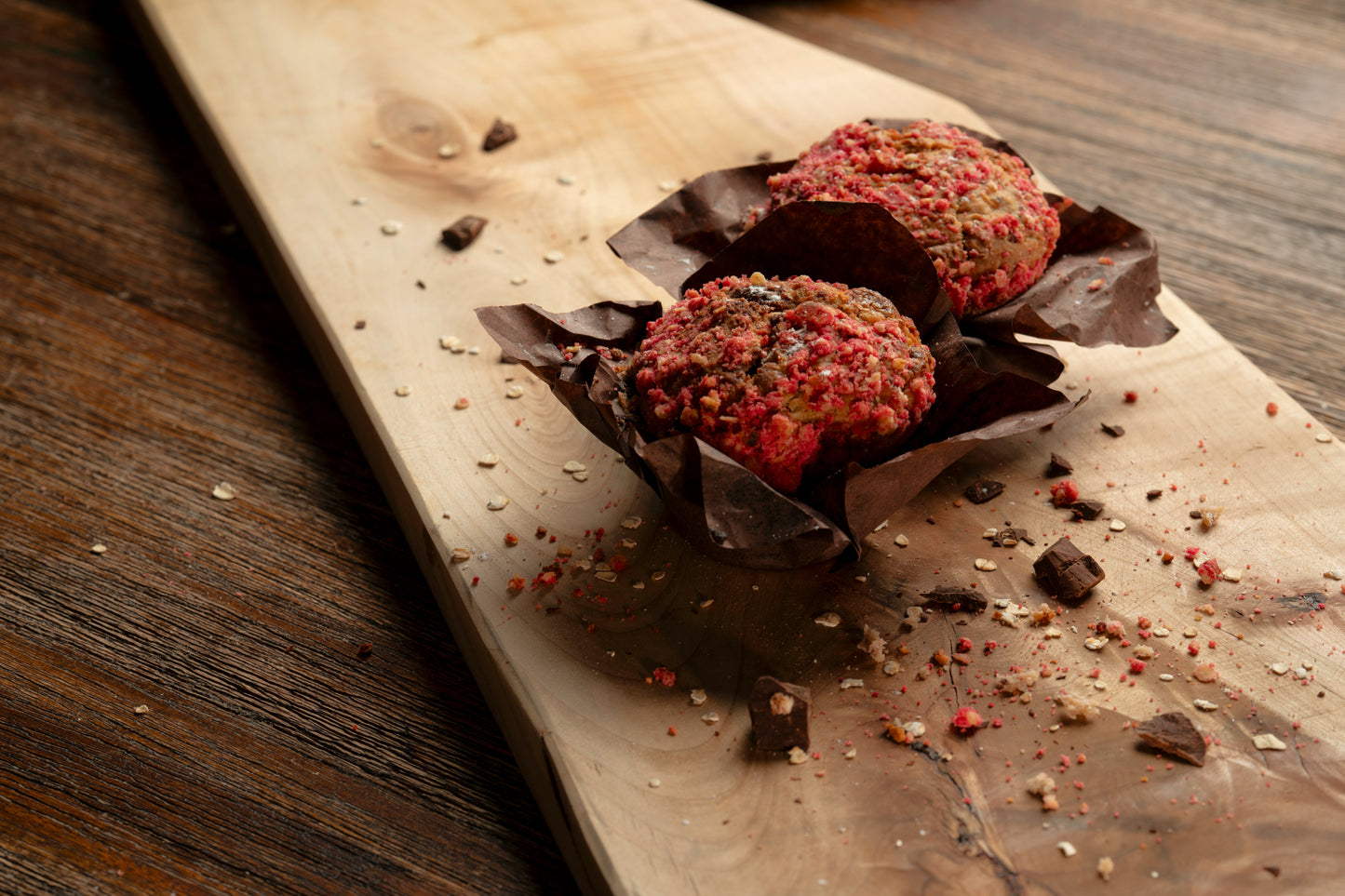 Muffin quinoa, framboise, pépites de chocolat